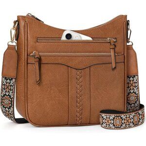 Women’s Brown Leather 7-Pocket Purses Crossbody Bags And Shoulder Bag